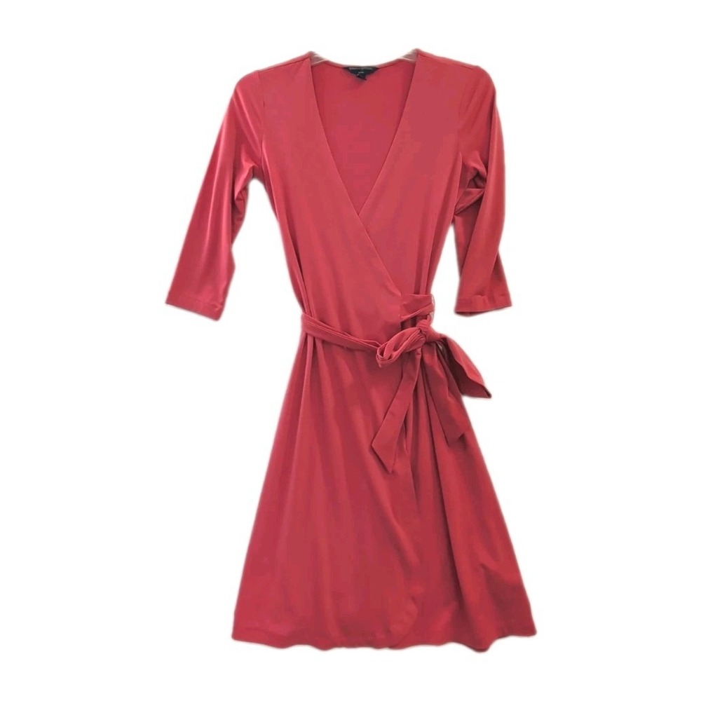 Banana Republic Wrap Dress Womens XS Petite Orange 3/4 Sleeve Business Capsule